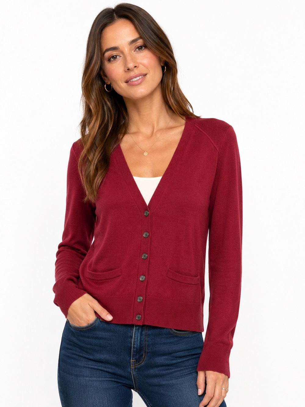 HalogenWomen's Cardigan Sweater, Red Cardovan, Size M